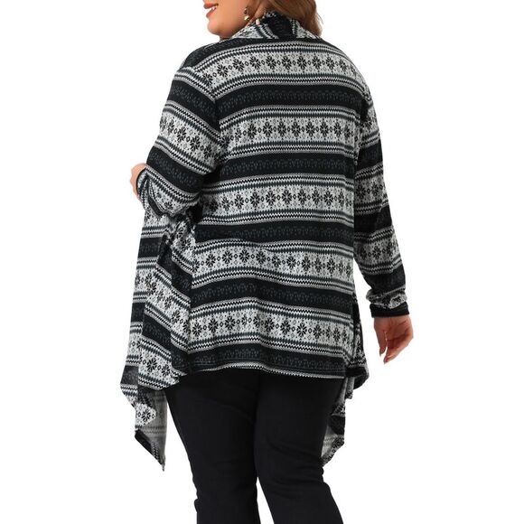 Plus Size Front Open Cardigan Lightweight Boho Striped Sweaters Black - Picture 4 of 6